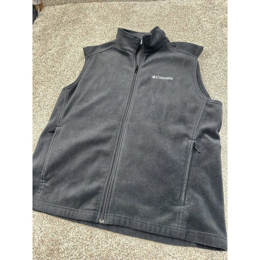 Columbia Fleece Vest Jacket Mens Large Black Full Zip Warm Outdoor #0104